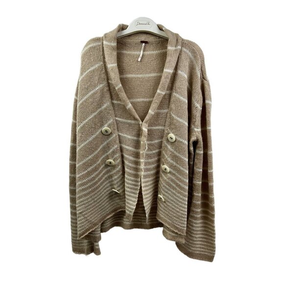 Free People Women's Striped Cardigan Sweater Beige/White Button Front Wool Blend - Picture 5 of 6
